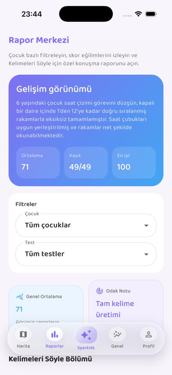Gelişim raporu ekranı